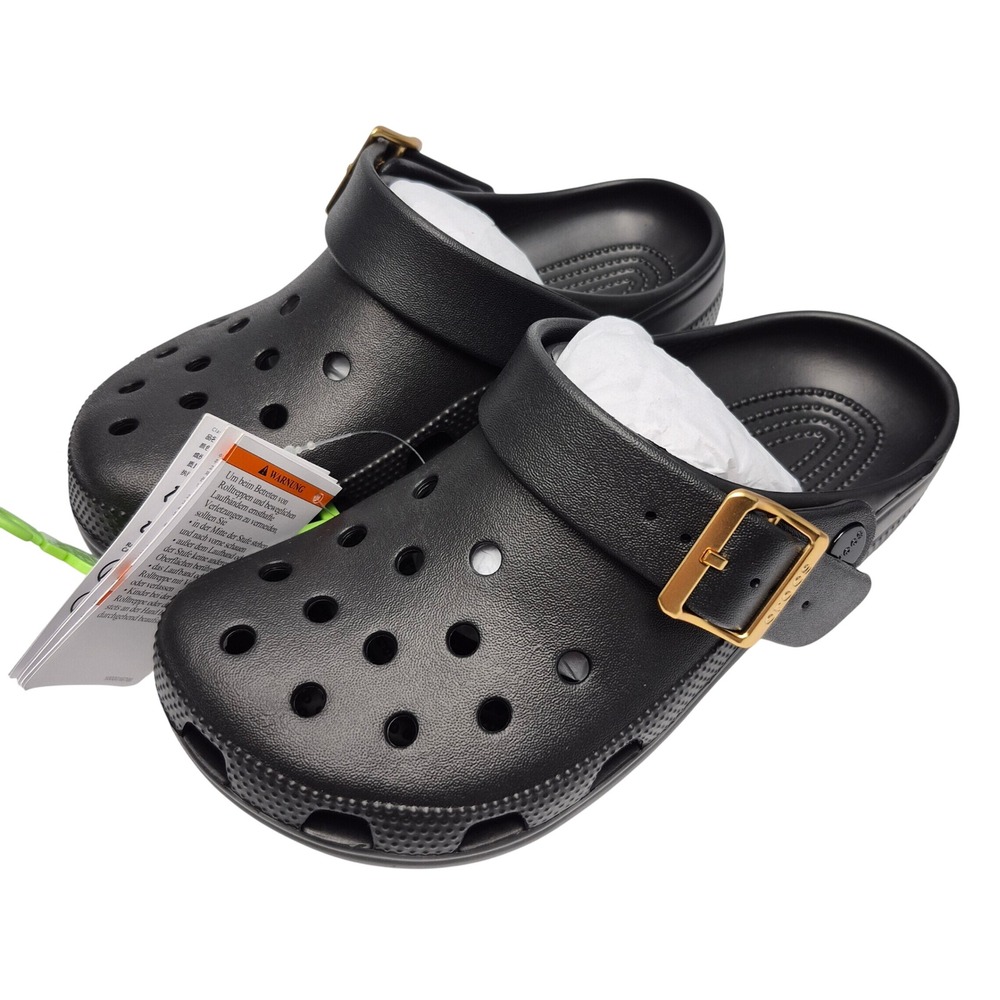Crocs Classic Metallic Buckle Clogs Black Women's Size 7 Shoes 213543-001
